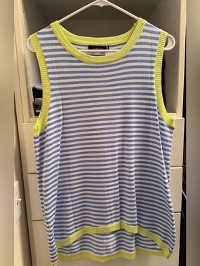 Striped Blue & White Tank with Yellow Trim
